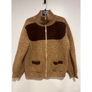 Vintage Harley of Scotland Zip up wool Sweater M Leather elbow